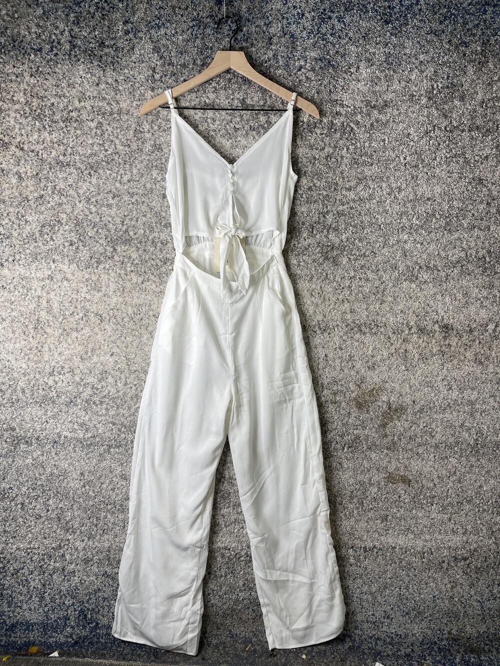 Sabo Skirt Jumpsuit Womens XS White Niy Spaghetti Strap Wide Leg Cutout Pockets